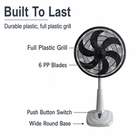 Ventilateur de table/meuble en plastique mécanique de 16 pouces, 2-en-1, rotation réversible, hauteur réglable, haute efficacité énergétique, haute vitesse pour la maison