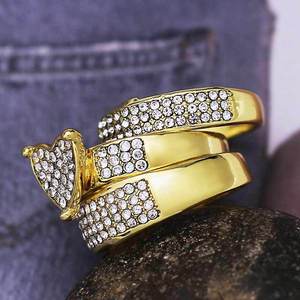 Juego de Anillos de Pareja en Tono Dorado con Piedras Brillantes, Joyería de Moda, Regalo - Product Image 6