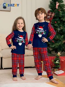 Conjunto de Pijamas Navideños Familiares a Cuadros con Gorro de Papá Noel y Monograma 2024, Ropa de Dormir para Padres e Hijos, Parejas, Niños, Bebés y Perros - Product Image 2
