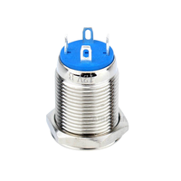 ABILKEEN Interrupteur à bouton-poussoir métallique étanche 16 mm avec anneau LED bleu, momentané, tête plate, 4 broches, en acier inoxydable