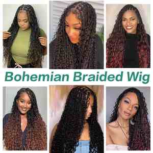 360 HD Transparent Silk Lace Boho <b>Braid</b> Full Lace High Temperature Fiber Natural Hairline Baby Hair <b>Wig</b> 180% Density Soft - Product Image 6