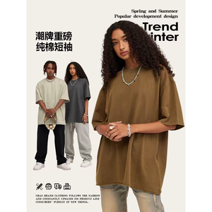 Camiseta de algodón grueso de 425 g/m² para hombre, cuello redondo, unisex, corte holgado, lisa, de peso pesado, al por mayor - Product Image 4