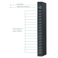 Hub de transmission USB 3.0 à 16 ports, adaptateur d'alimentation 90W, station de charge pour ordinateurs/portables/imprimantes/appareils photo, prise universelle