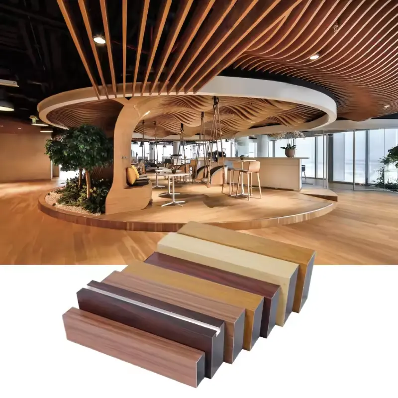 Внутренняя Современная декоративная деревянная решетка потолочная панель линейные металлические алюминиевые строительные материалы