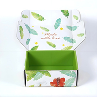 Boîte d'emballage d'expédition personnalisée avec impression graphique dégradée, surface unie, couleur unie, intérieur personnalisé, étiquette privée
