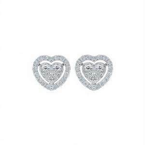 Boucles d'oreilles en or blanc E916 avec diamants taille cœur pour femme, style romantique, couleur D naturelle, bijoux fins - Product Image 1