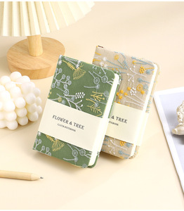 Studente della scuola Vintage retrò lino fiore e albero ricamo tessuto cartonato spesso taccuino A6 personalizzare cancelleria - Product Image 2