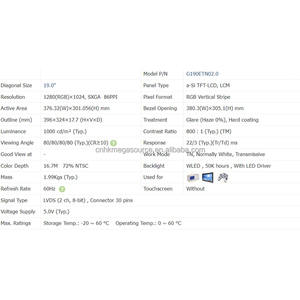 G190ETN02.0 AUO Módulo de cristal líquido LCD Panel LCD de 19 pulgadas 1280*1024 Panel de pantalla LVDS - Product Image 4