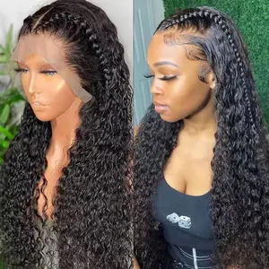 Brazilian Virgin Hair 100% Human Hair Water Wave Lace Frontal Wig Deep Curly Wave Human Hair Wig for black women