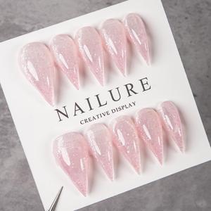 10 Stück Sanfte, durchscheinende, hautfarbene, glitzernde Drachenklauen-Stiletto-Press-on-Nägel, Blush-Schimmer, extra lange, spitze künstliche Nagelspitzen - Product Image 2
