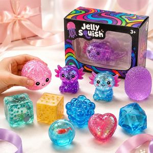 Collection TPR Sparkle Squeeze : Assortiment de jouets sensoriels transparents en forme de lapin, éléphant, poisson, globe, cube et cœur – Cadeau idéal - Product Image 4