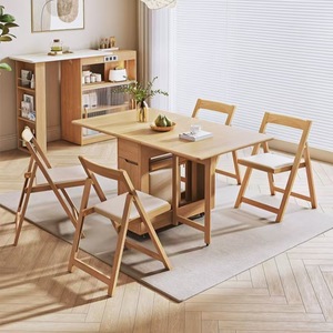 <span class=keywords><strong>Tavolo</strong></span> da Pranzo <span class=keywords><strong>Pieghevole</strong></span> in Legno Massello dal Design Moderno, Combinazione Multifunzionale di <span class=keywords><strong>Tavolo</strong></span> e Sedie Mobili - Product Image 5