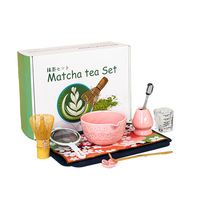 Service à thé matcha japonais en porcelaine céramique 10 pièces, motif fleur de cerisier, comprenant fouet, boîte, bol, bec verseur, pour cérémonie du thé et aliments
