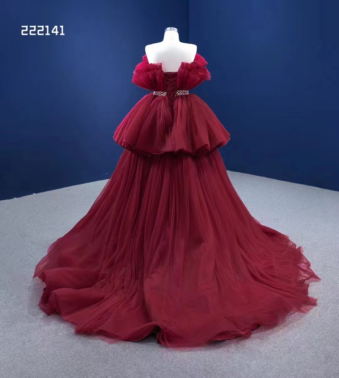 open lace back dress Plus-Size Off-Shoulder Prom Dress with Long Sleeves PromGirl