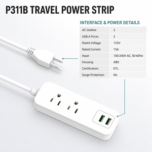 Multipresa da Viaggio Approvata per Navi da Crociera, Senza Protezione da Sovratensione, con 2 Prese e 2 Porte USB, Cavo di Prolunga Compatto da Scrivania, Spina USA - Product Image 2