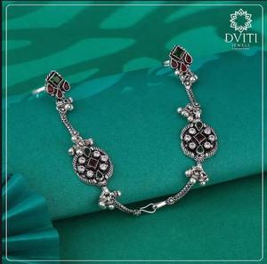 Bracelet traditionnel Panpaan en argent 925 de Dviti Jewels avec sertissage en canal, bijoux ethniques faits à la main pour femmes - Product Image 3