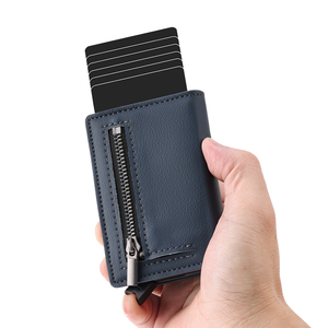 Casekey Custom Logo Nappa Real Leather Business Id Card Zipper <b>Wallet</b> Case Tarjeteros Piel Magnetic Pop up Credit Card <b>Holder</b> - Product Image 1