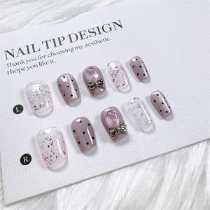 Especial hecho a mano almendra corto estilo francés acrílico usable manicura fiesta pegatina hecho a mano 3D cubierta completa prensa en las uñas - Product Image 2