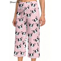 Pantalon large court ultra doux pour femme, imprimé bouledogue français rose vif, taille haute, effet ventre plat, pour le yoga, la détente et le quotidien