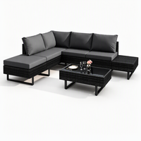 Table Basse en Rotin en Forme de L Résistante aux UV avec Plateau en Verre, Ensemble de Canapés d'Extérieur pour Balcon, Villa, Cour – Vente Chaude