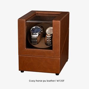 流行黑色疯马歌舞秀棕色PU皮革单绕线机自动手表盒2手表展示时尚表壳 - Product Image 2