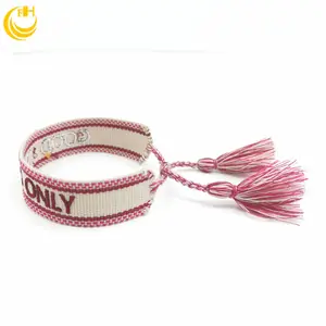 Fashion handmade friendship bracelet with embroidery words & Fabric wristband woven bracelet with embroidery letters