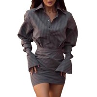 Ensemble décontracté deux pièces de haute qualité pour femme, style européen et américain, printemps-été, haut rayé en polyester et jupe courte