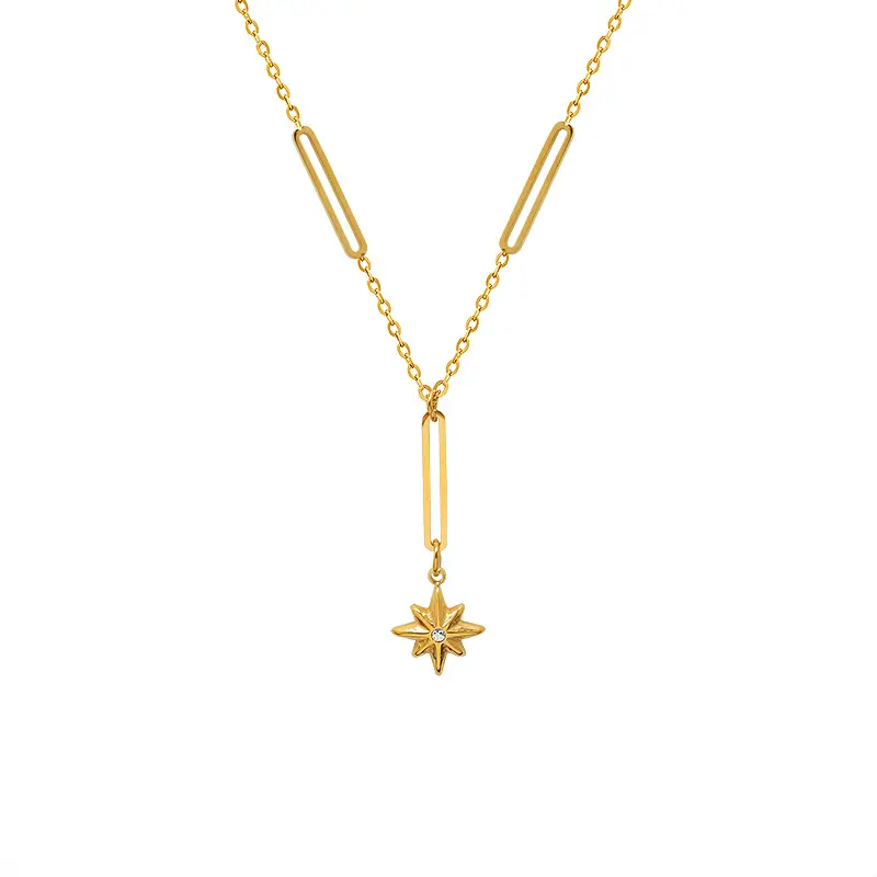 Non Tarnish Stainless Steel Dainty 18K Gold Plated Tassel Minimalist six Star Dangle Jewelry Necklace Choker For Women