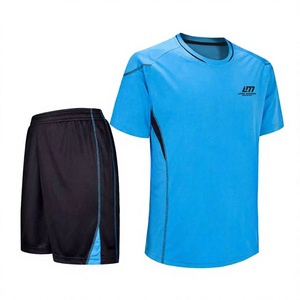 Conjunto de Camiseta de Fútbol Azul para Hombre, Manga Corta, Transpirable, de Poliéster, Cuello Redondo, Pantalones Cortos con Cintura Elástica, Talla Grande - Product Image 2