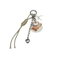 Porte-clés tasse à café latte gaufrée style britannique, pendentif breloque de sac en corde tressée