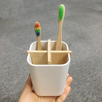 Support de comptoir classique en bambou, écologique, antidérapant, en deux parties, pour brosse à dents électrique et gobelet