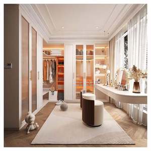 Armoire de chambre à coucher moderne sur mesure avec cadre doré, de haute qualité, avec portes en verre et étagères de présentation, prix abordable - Product Image 6