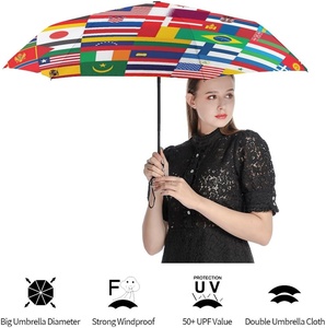 Parapluie pliant manuel et automatique compact avec logo imprimé, idéal pour la pluie et le soleil, avec motifs des drapeaux des pays du monde - Product Image 5