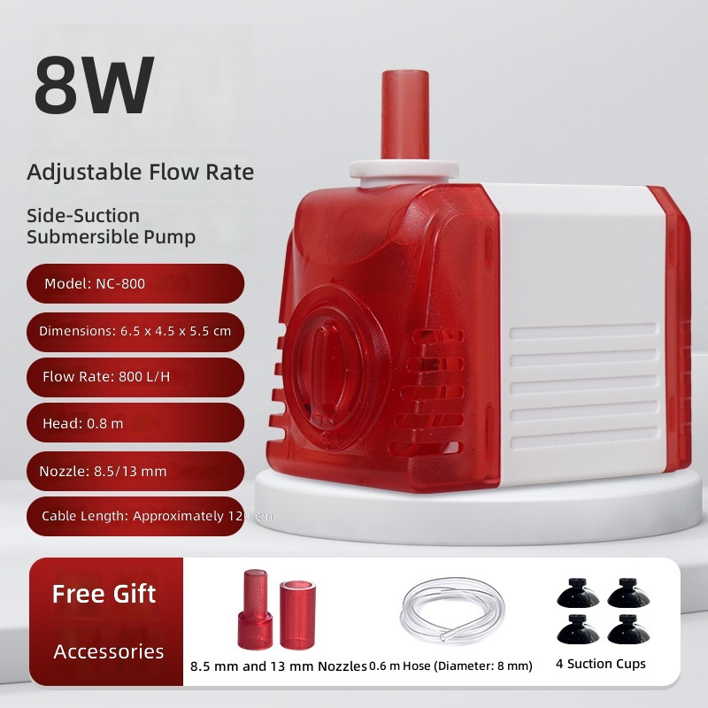 Pompe submersible à aspiration latérale à débit réglable 8W, tube de bœuf 8mm 6