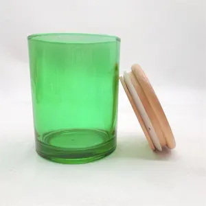 Wholesale 9oz Empty Translucent Color Glass Candle Containers With Wooden Lid
