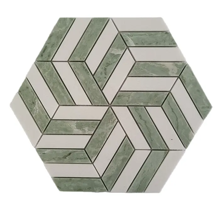 Satılık doğal taş banyo beyaz ve yeşil mermer mozaik karo