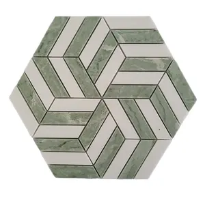 Azulejo de mosaico de mármol blanco y verde para baño de piedra natural a la venta