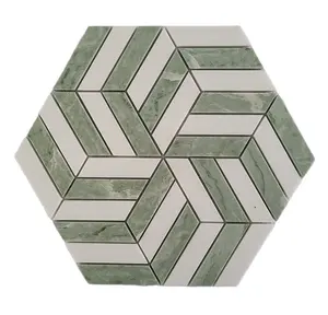 Natural Stone Bathroom White And Green Marble Mosaic Tile For Sale