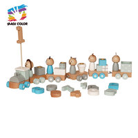 Train à Jouets en Bois pour Anniversaire avec Figurines d'Animaux, Blocs Empilables, Chiffres, Ensemble de Jeu Éducatif Montessori pour Enfants W04A649C
