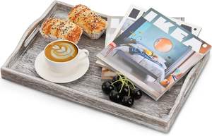 Plateau décoratif en bois en gros d'usine avec poignée découpée ensemble de <span class=keywords><strong>2</strong></span> pièces plateau de service en bois rectangulaire pour le petit déjeuner et les fruits - Product Image 2