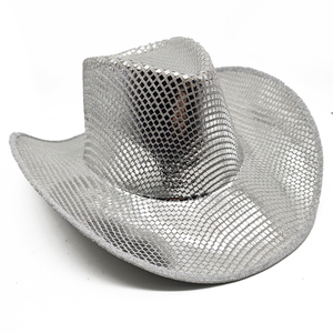 Sombrero Vaquero Plateado con Lentejuelas Brillantes, Accesorio <span class=keywords><strong>de</strong></span> Disfraz para Festivales, Fiestas, Moda Y2K, Accesorios para Actuaciones, Estilo Occidental, Discoteca - Product Image 6