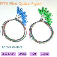 12 Warna SC/APC/UPC Fiber Optic Pigtail 0.9mm 1M/1.5M Bundel SM Simplex FTTH TCP GPRS Bersertifikasi CE RoHS FCC