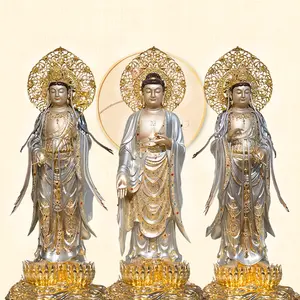 Occidentale tre santo bronzi con gold-plated Sakyamuni Buddha Guanyin Bodhisattva della grande quantità di moto per il Buddha con loto di base