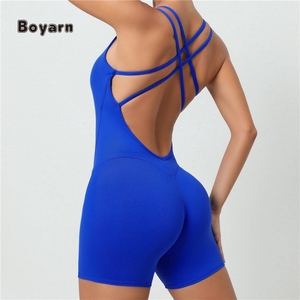 Boyarn จั๊มสูทขาสั้นสำหรับผู้หญิง, จั๊มสูทขาสั้นสำหรับใส่เล่นกีฬาก้นสีพีชมีสายคล้องไหล่สองข้างเพื่อความสวยงามด้านหลัง - Product Image 2