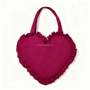 Borsa a Tracolla a Forma di Cuore con Volant, Borsa Tote in Tela alla Moda per Donne con Logo Stampato, Design Carino a Cuore per Shopping - Product Image 4