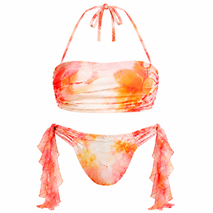 Women's 3 Piece Tie Dye Halter <b>Bikini</b> <b>Set</b> Triangle Swimwear with Beach <b>Skirt</b> Custom Logo - Product Image 2