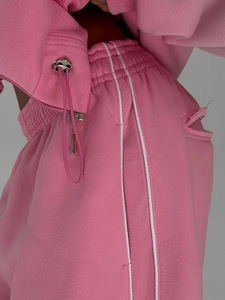 Conjunto de 2 piezas de otoño invierno para mujer, sudadera con capucha y cremallera, pantalones deportivos holgados a rayas - Product Image 6