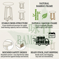 Table basse ronde en bambou naturel avec base croisée et plateau blanc, style minimaliste, table d'appoint pour salon et chambre