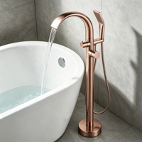 Robinet de douche sur pied moderne en or rose brossé avec jet de pluie, 1 poignée, hauteur 1065 mm, pour salle de bain