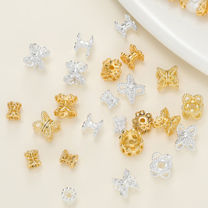 Copper Jewelry Accessories 18K Gold Plated Hollow Flower <b>Bead</b> <b>Settings</b> For Bracelet Making Geometric Shape Beading Supplies - Product Image 4
